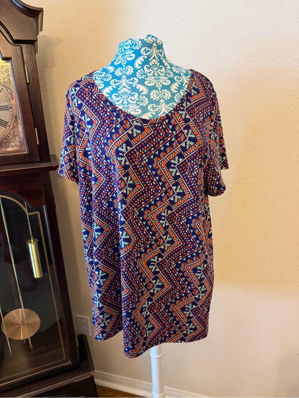 LuLaRoe Navy Orange Teal Geometric Tunic